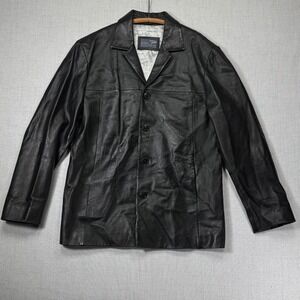 Serge Pariente Moto Jacket Button Front Black Genuine Leather Size XXL